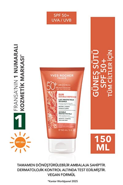 Yves Rocher Yüz&Vücut Güneş Losyonu - SPF 50+ / Sun Double Defense - Kırmızı Mikro Alg 150ML