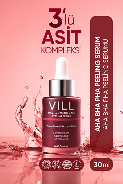 Vill %10 AHA + %2 BHA + PHA Peeling Serumu 30 ml Gözenek ve Siyah Nokta Görünümüne Karşı Yenileyici Bakım