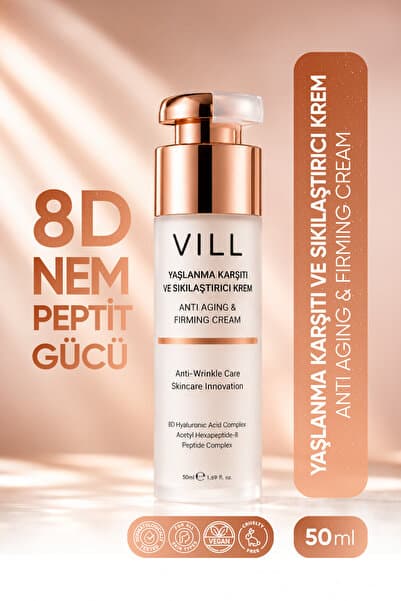Vill Yaşlanma Karşıtı, Sıkılaştırıcı ve Kırışıklık Karşıtı Yüz Bakım Kremi 50 ml Peptit Kompleksi ve 8D Hyaluronik Asit