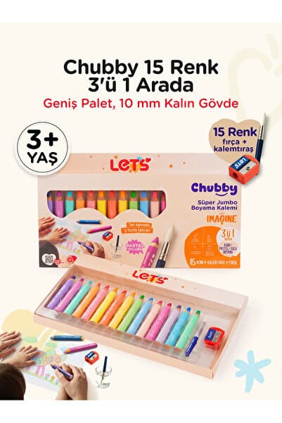 Lets Let’s Chubby Süper Jumbo Boyama Kalemi Seti 3’ü 1 Arada | 15 Renk