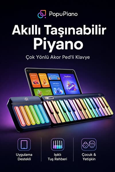 Popumusic Popupiano Akıllı Taşınabilir Dijital Piyano - Uygulama Destekli Eğitici Müzik Aleti Çocuk - Yetişkin