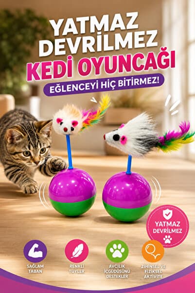 House Bird Yatmaz Devrilmez Kedi Oyuncağı Tüylü Hacı Yatmaz Zıplayan Hareketli Fareli Kedi Oyuncağı