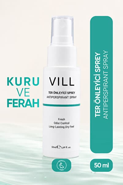 Vill El, Ayak ve Koltuk Altı İçin Pudrasız Antiperspirant Sprey 50 ml Ter ve Koku Kontrolü, Gün Boyu Ferah ve Kuru His
