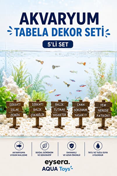 eysera Akvaryum Dekor Tabela Seti 5’li – Eğlenceli Yazılı Mini Akvaryum Süsü