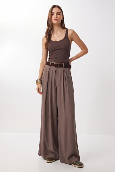 Lovelyİstanbul Kemerli Gabardin Etek Pantolon LBY0072 VİZON