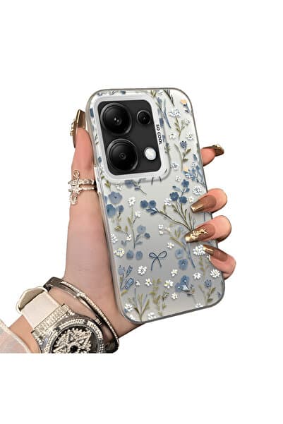 CHICASELUX Redmi Note 13 Pro 4G Uyumlu Mavi Çiçek ve Kurdele Sert Telefon Kılıfı, Darbe Koruması