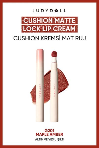 Judydoll Cushion Matte Lock Lip Cream G201 Maple Amber Mat Likit Ruj | Uzun Süre Kalıcı Nude Kahve Ruj