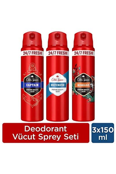 Old Spice Erkek Sprey Deodorant Seti: Captain 150ml, Bearglove 150ml, Whitewater 150ml