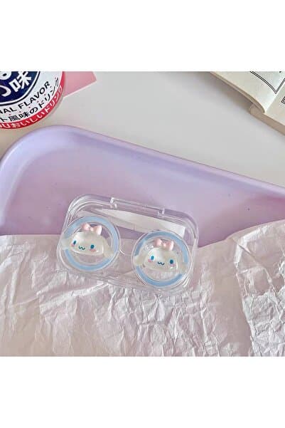 synshop Sevimli Tavşan Cinnamoroll Desenli Kawaii Kontakt Lens Kutusu Kabı Seti Cımbız ve Lens Takma Aparatlı Şeffaf Mor