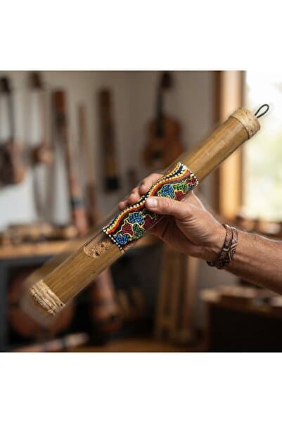 kt kuzey tacı Hediyelik Etnik Desenli El Boyamalı Doğal Bambu Yağmur Çubuğu / Rüzgar Sesi ve Müzik Enstrümanı Objesi