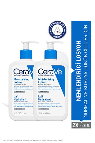 CeraVe Hyalüronik Asit&Seramid İçerikli Normal ve Kuru Ciltler İçin Nemlendirici Yüz&Vücut Losyonu 473 mlX2