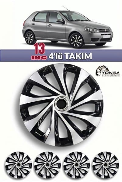 YONGA OTO AKSESUAR FİAT PALİO 13 İnç Jant Kapağı 4'lü Set Siyah Gümüş + 4 Amblem + 8 Cırt Kelepçe