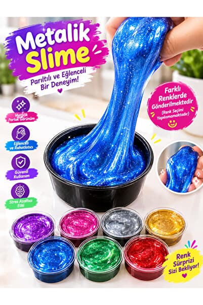 Genel Markalar Metalik Slime Simli Parlak Oyun Jeli – Esnek Eğlenceli Slime – Sürpriz Renk
