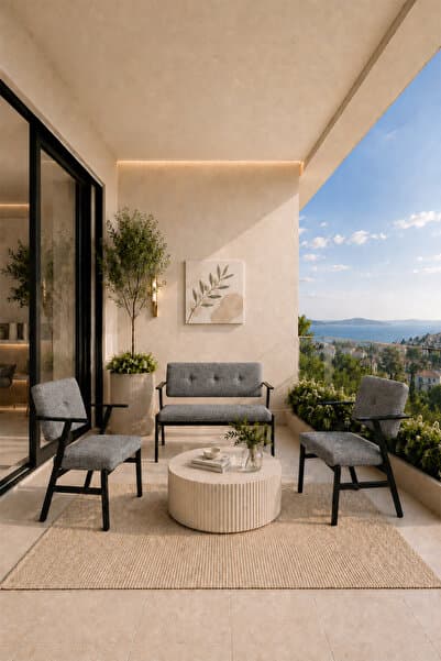 Avmpark OPERA Bahçe & Balkon Oturma Grubu Siyah Ayak Gri 2 Tekli Koltuk, 1 İkili Koltuk 2+1+1 Çay Seti