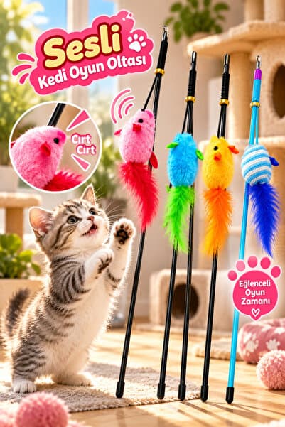 House Bird Plastik Kedi Oyun Oltası Sesli Fare Tüylü İnteraktif Kedi Oyuncağı