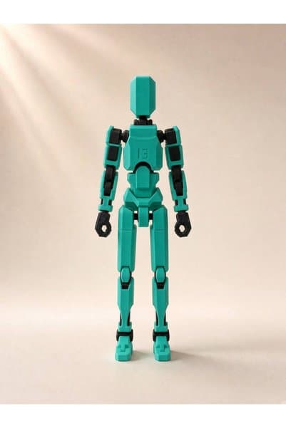 tinylab 3d Robot Dummy Oynar Eklemli Hareketli Oyuncak Aksiyon Figürü 13 cm Su yeşili Siyah