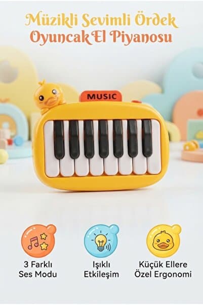 Tıfıl Toys Sevimli Ördek Figürlü 14 cm Sesli Işıklı ve Müzikli Bebek Piyanosu İnteraktif Eğitici Oyuncak
