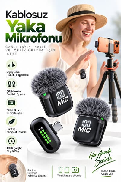 Blic PRO++ BWC-09 Çift Kablosuz Yaka Mikrofonu Type-C, AI Gürültü Azaltma, Dijital Ekran, 6-7 Saat K