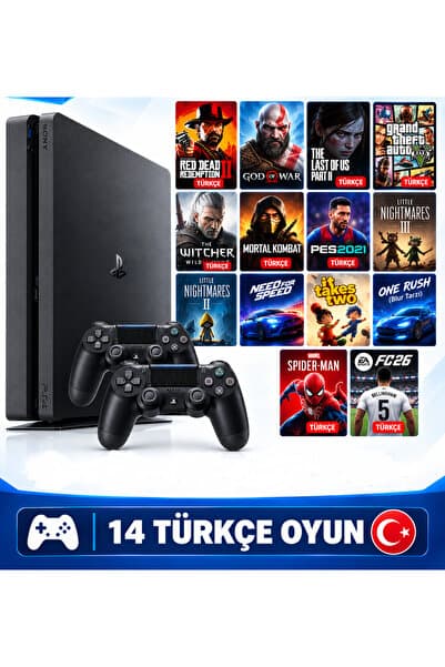 Çınar Bilişim Dünyası Ps4 Slim 1TB Ürünü Çift Kol 14 Türkçe Oyun
