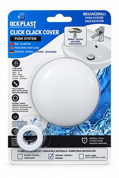 ock plast Basmalı Lavabo Tıpası ve Taşma Deliği Yüzüğü Seti – Pop Up Bas Aç Kapat