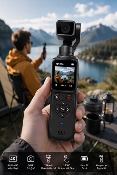 Bubitechh 4K Pocket Camera Yüz Takipli Aksiyon Kamerası Wi-Fi 32GB Hafıza Kartı Dahil
