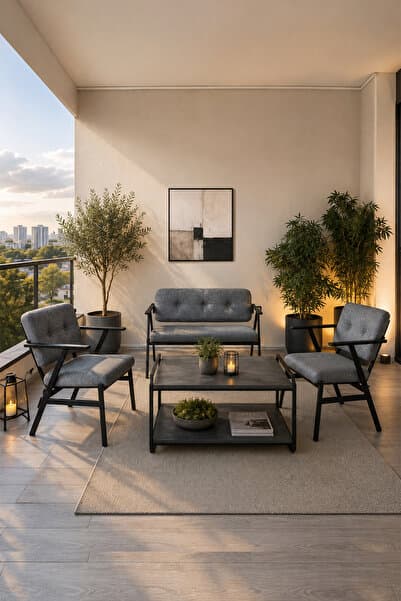 Avmpark OPERA Bahçe & Balkon Oturma Grubu Gri 2 Tekli Koltuk, 1 İkili Koltuk ve Sehpa 2+1+1 Sehpalı Çay Seti