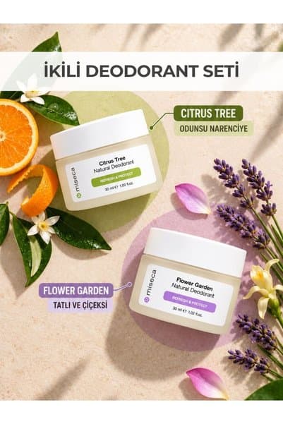 miseca İkili Doğal Deodorant Seti | Flower Garden - Citrus Tree