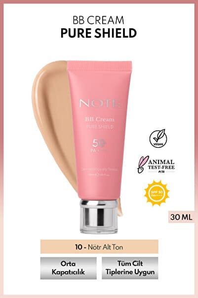 Note Cosmetics BB Cream Pure Shield SPF 50+ PA++++ Hyalüronik Asit ve Seramid içerikli BB Krem - 10 Açık