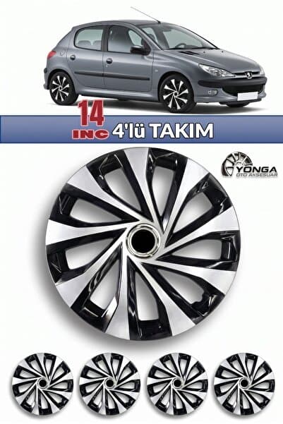 YONGA OTO AKSESUAR PEUGEOT 206 Jant Kapağı 14 İnç Kırılmaz 4'lü + 4 Amblem + 8 Cırt Kelepçe
