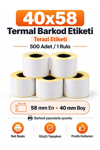 PEAKPACK 40x58 Termal Barkod Etiketi Terazi Etiketi 500Adet/1 Rulo