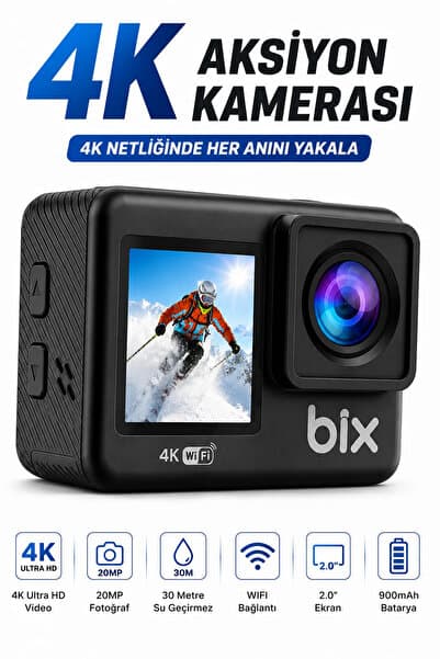 EXENAR 4K Ultra HD Çift Ekranlı Aksiyon Kamerası Wi-Fi 20MP Sony Sensörlü Motosiklet Kask Bisiklet Seti