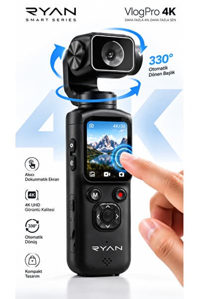 Ryan 4K Vlog Kamera Dokunmatik Ekranlı 330° Otomatik Dönen Başlık WiFi Akıllı Yüz Takipli