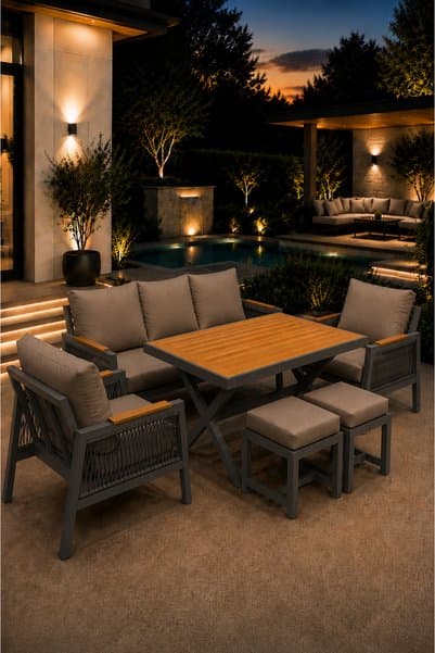 asaella mobilya Garden Serisi Balkon Takımı, 3-1-1 Antrasit Bahçe Takımı, (3'lü Koltuk 70x180, 2 Tekli Koltuk 70x70, Masa 70x110, 2 puf)
