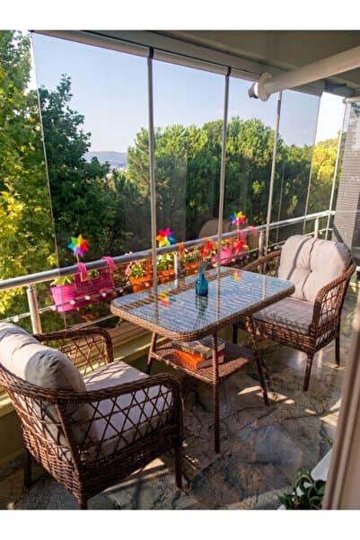 KalyonHome NİCE 2 TEKLİ OTURAK+SEHPA (60*100) BAHÇE BALKON MUTFAK TAKIMI,BAMBU RATTAN / GRİ KUMAŞ