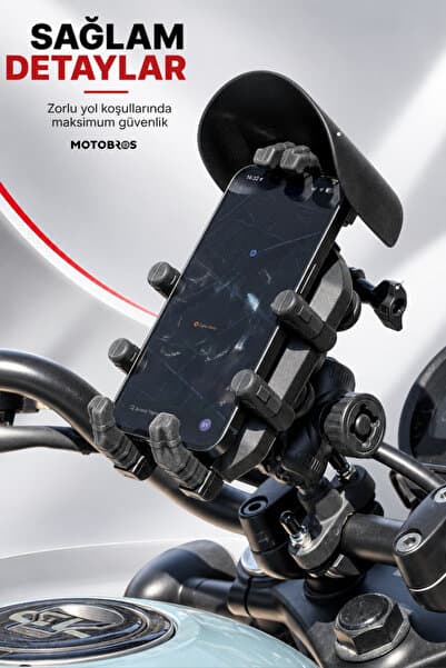 Motobros Motosiklet Telefon Tutucu Motor Telefon Tutucu M-39 Şifreli Titreşim Önleyici Gidon Ayna Bağlantılı
