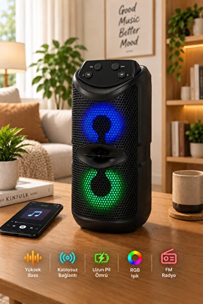 Abbruch Taşınabilir Kablosuz Hoparlör RGB Işık FM Radyo Güçlü Bass Bluetooth Hoparlör