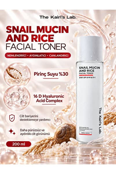 The Kairi's Lab. Salyangoz Özlü Pirinç Mayası Beyazlatıcı Aydınlatıcı Hyaluronic Acid Nemlendirici Tonik 200 ml