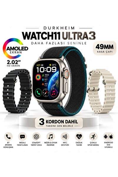 DURKHEİM Watch11 Ultra 3 Akıllı Saat| ChatGPT|NFC|Arama-Konuşma|Mesaj Yanıtlama IOS&Android Uyumlu