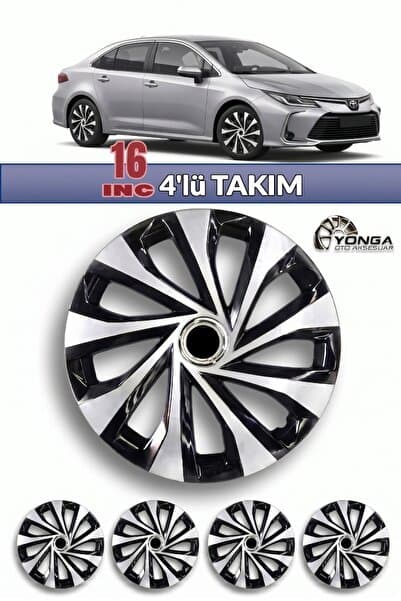 YONGA OTO AKSESUAR TOYOTA COROLLA 16 İnç Jant Kapağı 4'lü Set Siyah Gümüş + 4 Amblem + 8 Cırt Kelepçe