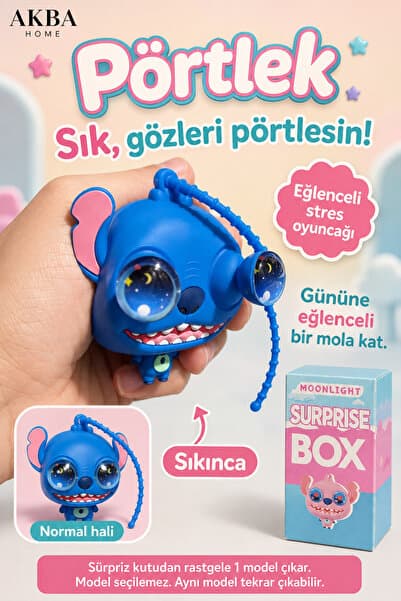 AKBA HOME Pörtlek Sevimli Kutulu Stres Oyuncağı Sıkınca Gözleri Pörtleyen Figür Fidget Toys Sukuşi