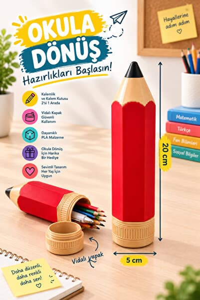 SYLVA CONCEPT Kalem Şeklinde Kalemlik 20 cm – Vidalı Kapaklı Kalem Kutusu ve Masaüstü Organizer
