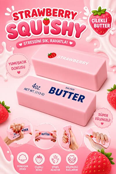 CNGZSHOP Butter Squishy Strawberry Sukuşi Çilek Tereyağ Bir Adet Gönderilir 13 Cm Boyut