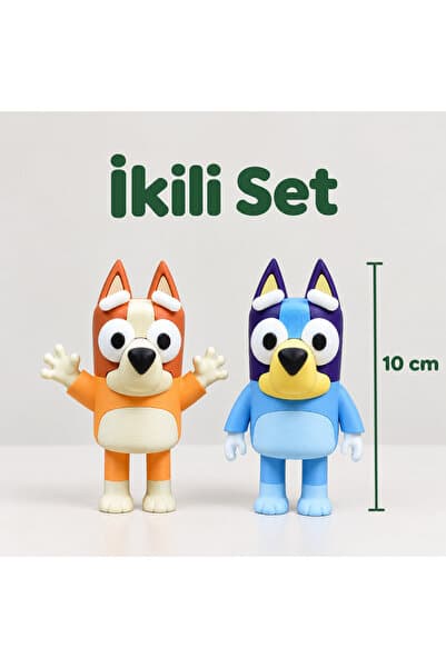 Yeşil Beyaz Tasarım Bluey Bingo İkili Set 10 cm 3D Figür Dekoratif Oyuncak Çocuk Odası Masa Süsleme Hediyelik