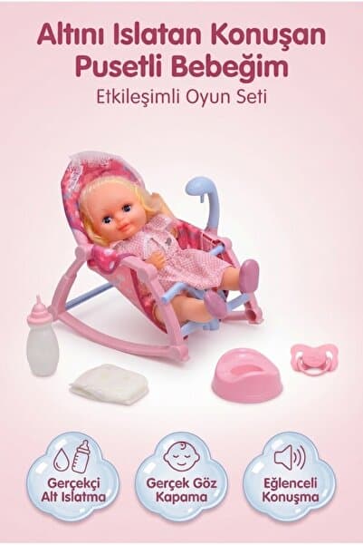 Tıfıl Toys Altını Islatan Konuşan ve Gözleri Kapanan 32 cm Bebek, Pusetli ve Klozetli Tam Bakım Seti