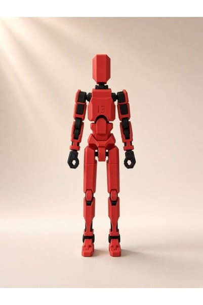 tinylab 3d Robot Dummy Oynar Eklemli Hareketli Oyuncak Aksiyon Figürü 13 cm kırmızı Siyah