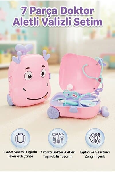 Tıfıl Toys Valizli Doktor Seti - 7 Parça Taşınabilir Tekerlekli Çantalı Eğitici Doktor Oyuncak Seti