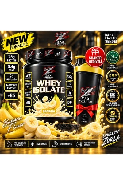 zax nutrition Whey Isolate Banana 450 gr B6 Vitamin destekli + Shaker Gift