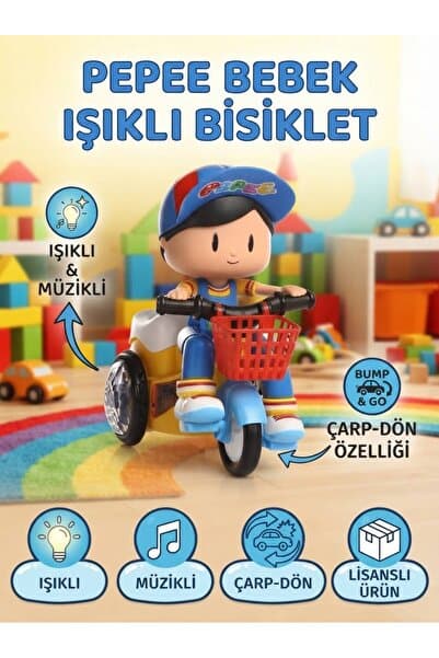 Tıfıl Toys Pepee Işıklı Müzikli Bisiklet 19 CM Renkli Işıklı Eğlenceli ve Eğitici Pilli Figür Oyuncak