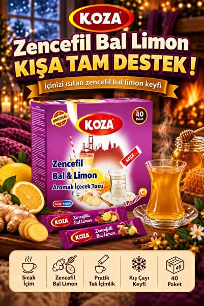Koza Zencefil Bal Limon Hazır Kış Çayı C Vitaminli Kışa Tam Destek Tek İçimlik Pratik Hazırlanan Gurmelerin Seçimi Oralet İçecek Tozu Premium Kış Meyve Çayı Paketi 40 Stick - İçinizi Isıtan Sıcacık Lezzet
