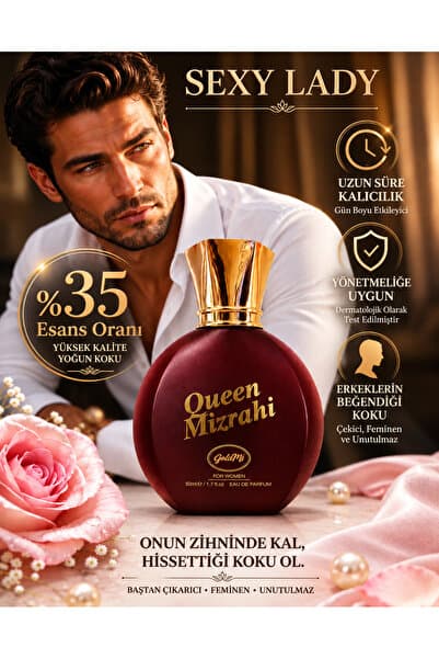 GoldMi Queen Mizrahi - Sexy Lady 50 ML Edp Kadın Parfüm %35 Esans Yüksek Kalıcılık Etkili Çekicilik - Kokun Konuşur Tanırlar Seni